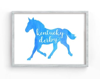 Kentucky Derby Blue Horse Sign. Kentucky Derby Party Printables. Blue Watercolor Horse. 8 x 10. Derby Party. Preakness. Belmont. DIY