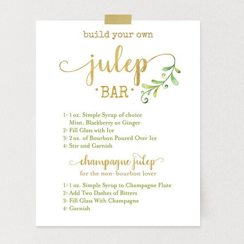 Mint Julep Recipe. Mint Julep Bar Sign. Kentucky Derby Party Etsy