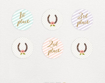 Horse Party Circles - Award Ribbon Circles - Horse Party Printables - Watercolor Horse Party - Pony Party - DIY