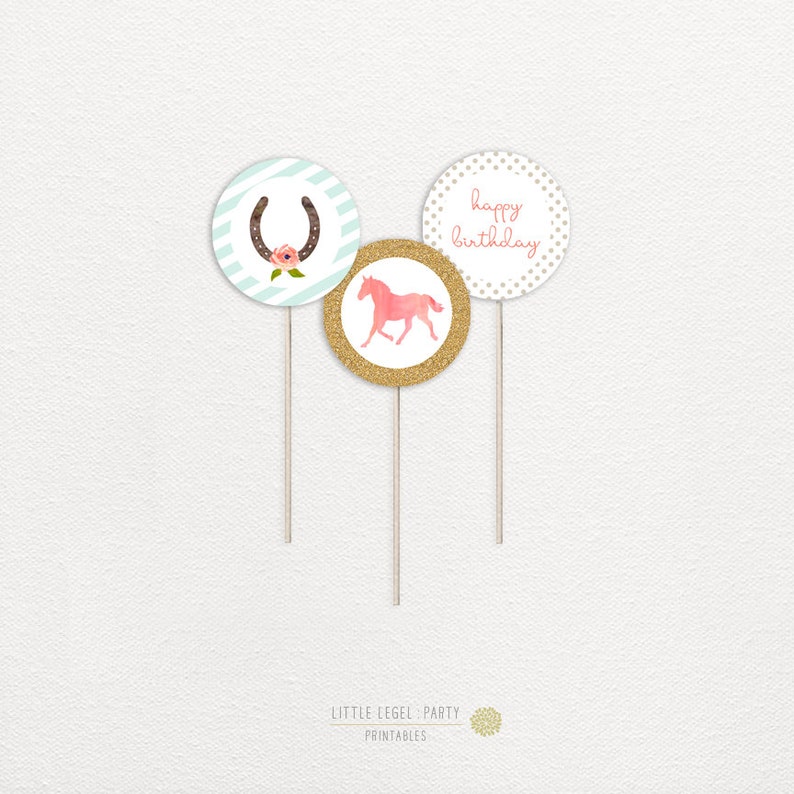 Horse Cupcake Toppers Horse Party Printables Watercolor Etsy
