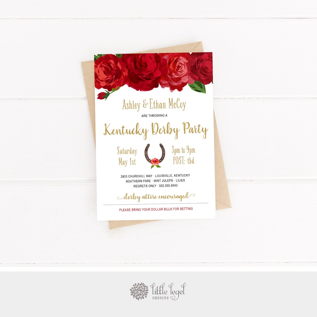Kentucky Derby Party Invitation. Derby Party Invite. Derby Roses Invite