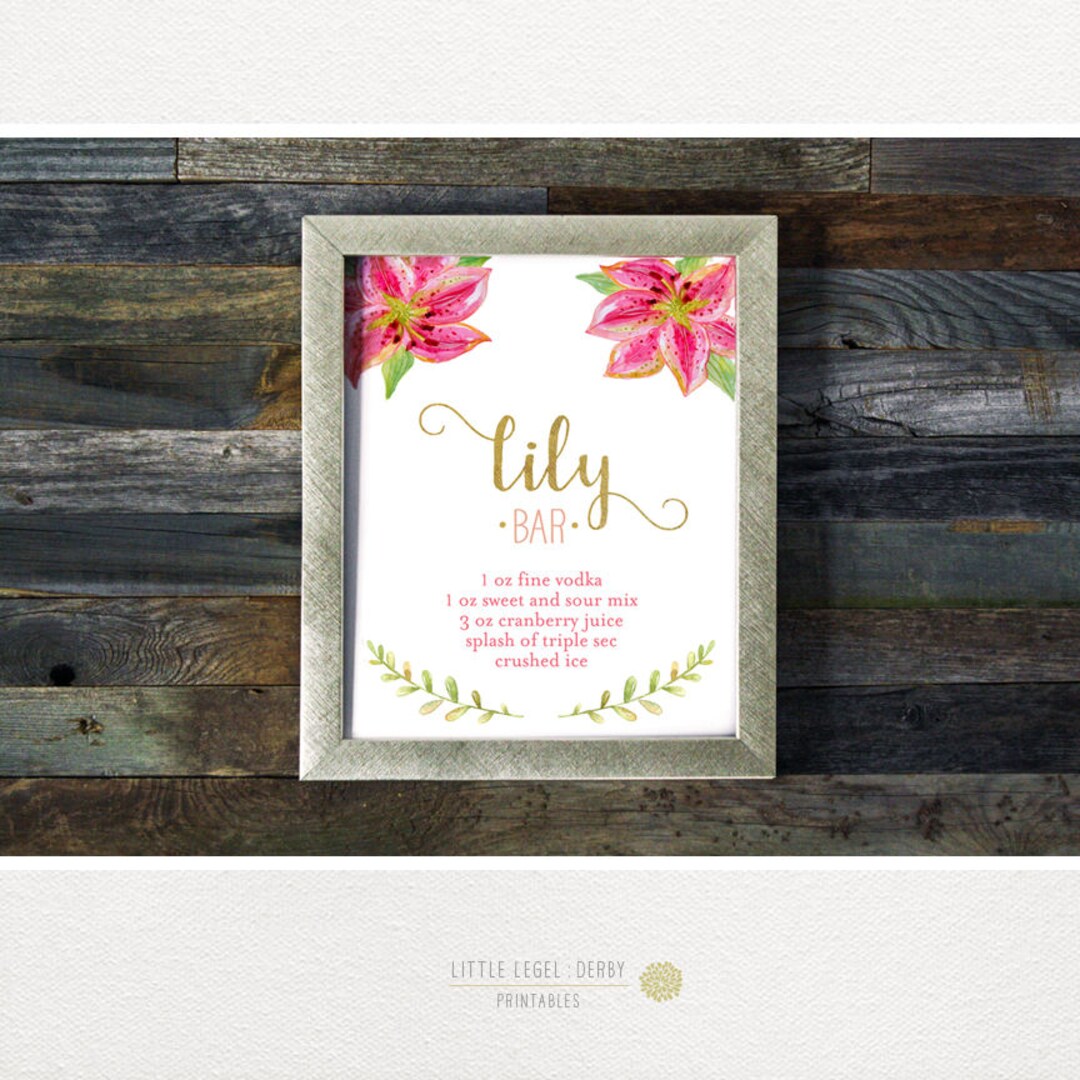 Lily Recipe. Oaks Lily Bar Sign. Kentucky Derby Party Sign. Etsy
