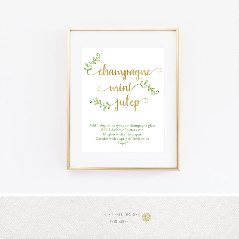 Champagne Mint Julep Recipe. GOLD. Mint Julep Bar Sign. Etsy