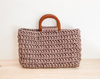 Modèle de sac à main facile au crochet - Modèle de sac à main au crochet épais - Modèle de sac à main classique - Sac au crochet avec poignées en bois - Le sac Ogunquit