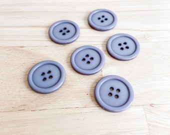 Set of 6 gray buttons - Gray plastic buttons for crocheting, knitting, sewing - Craft buttons - Flatback buttons with 4 holes - Buttons