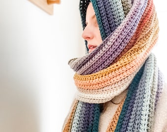 Striped Crochet Scarf Pattern: White River Ribbed Wrap (PDF Pattern)