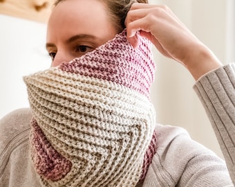 Geripptes Häkelmuster für einen Rundschal: Einfacher Halswärmer mit Farbblockmuster (PDF-Anleitung)