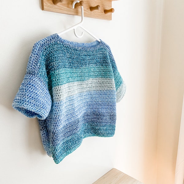 Beginner summer t-shirt crochet pattern - Oversized crop top crochet pattern - Instructions for sizes XS-XL - The Tidepool Tee