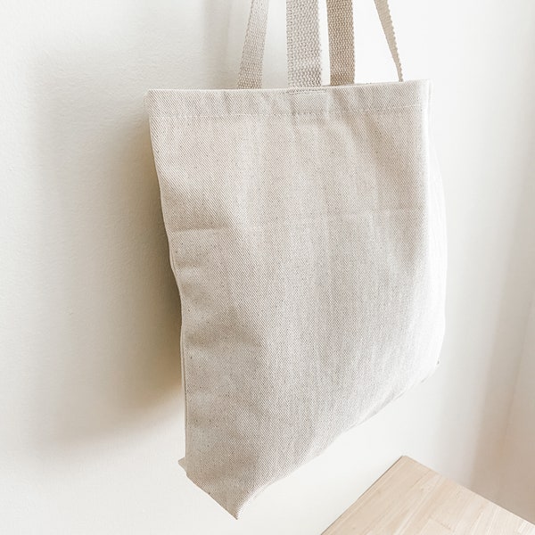 Medium weight natural cotton canvas tote bag - 14x16 tote bag - Canvas shoulder bag - Large crochet project bag - Makers project bag -