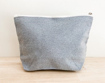 Recycled Canvas Crochet Project Pouch: Medium Gray Zippered Travel Bag