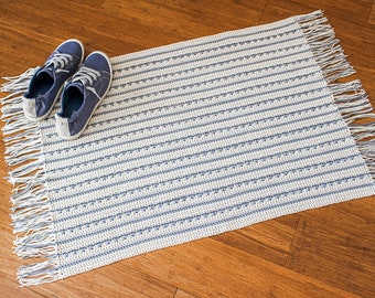 Striped Fringe Rug Crochet Pattern: Two-Tone Cotton Floor Mat (PDF Pattern)