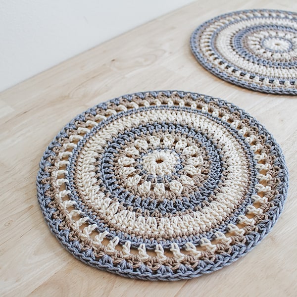 Easy crochet table mat pattern - Mandala style crochet doily pattern - Crochet home decor  - 10 inch crochet placemat - The Mascoma Mat