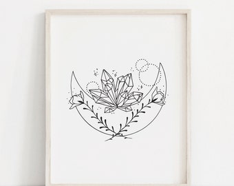 Kristalle & der Mond - Kunstdruck