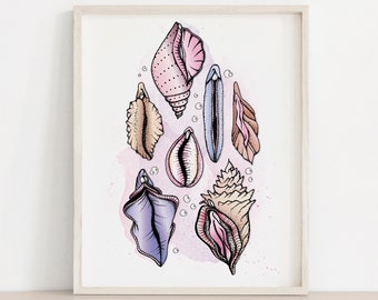 The She-Shells Art Print | Vulva Seashell Wall Art, Coastal Feminist Decor