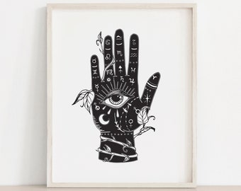Palmistry Dark Hand Art Print | Chiromancy Fortune Teller Wall Art