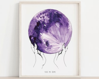 Take Me Home Moon Art Print | Watercolor Witchy Wall Art, Full Moon Decor