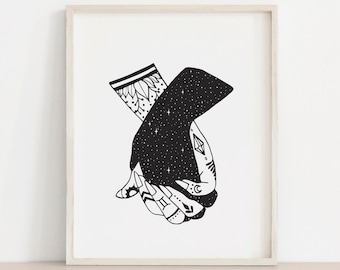 Holding Hands Art Print | Love Line Art, Gift for Couples
