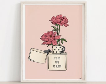 Time To Bloom - Vintage Lighter and roses -Floral - Quote - Art Print Color