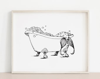 Mermaid in Bathtub wall art Bathroom Decor