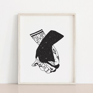 Holding Hands Art Print | Love Line Art, Gift for Couples