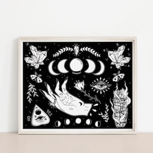 Witchcraft Elements Art Print | Occult Wall Art, Black Witch Home Decor horizontal