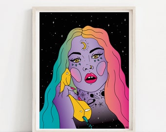 Earth Called Purple Women Cosmic Vintage phone • Art Print