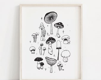 Kunstdruck „Pilzmotiv“ | Wandbild mit roten Pilzen, Naturmotiv, Cottagecore-Dekor