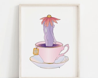 Spill the Tea • Purple flower woman - Art Print