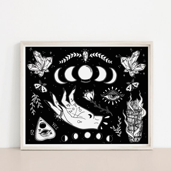 Witchcraft Elements Art Print | Occult Wall Art, Black Witch Home Decor horizontal