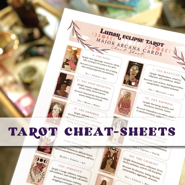 Tarot Cheat-sheets • Lunar Eclipse Tarot • Cards meaning keyword