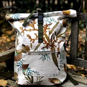 Rolltop Backpack, Large Backpack, Backpack Rolltop, Cotton Duck Fabric Backpack, Women Backpack, Backpack, Travel Backpack, Ready to Ship