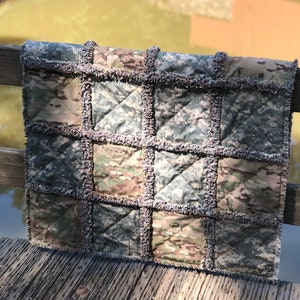 Repurposed Military Uniform Rag Lap Quilt, Army Rag Lap Quilt, Military Mother Gift, Military Wife Gift, recycled rag lap quilt