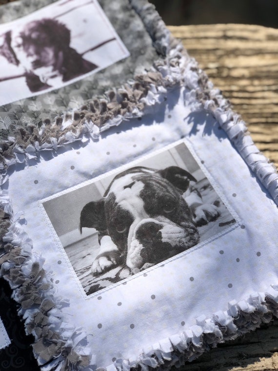 Pet Photo Memory Rag Lap Quilt, Custom Pet Memorial, Pet memory blanket, pet photo blanket, dog photo quilt, cat photo quilt