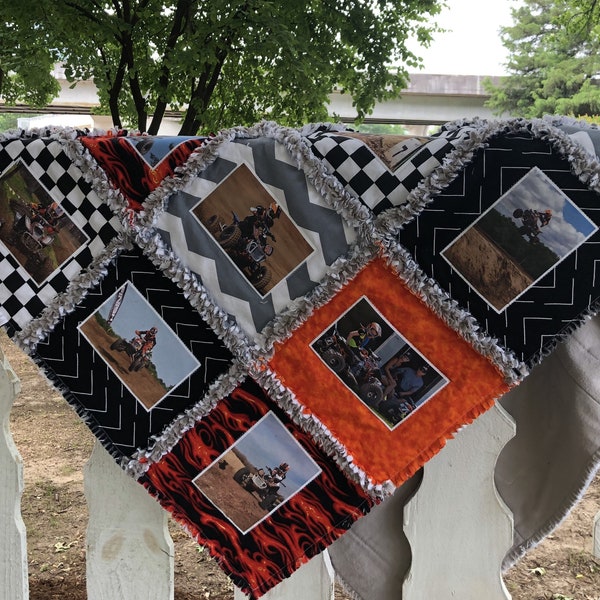 Motocross Photo Rag Lap Quilt, Birthday Lap Quilt, Family Picture Lap Quilt, Boys Photo Lap Quilt, Four Wheeler Photo Quilt, Bike Lap Quilt