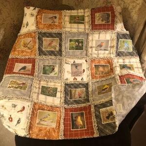 bird lovers lap quilt, bird picture lap quilt, birder lap quilt, twitchers lap quilt, listers lap quilt, avian lap quilt, birdwatcher quilt