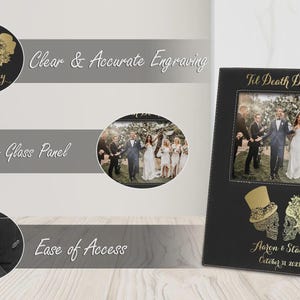 Til Death Do Us Part Wedding Frame Personalized Sugar Skull Photo Frame Gothic Halloween Wedding Gift Custom Bride Groom Leather afbeelding 3