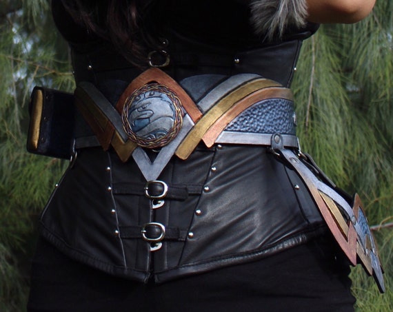 Leather bracers AND sword belt- Viking Valkyrie Wonder Woman inspired belt w/ detachable pouch and frog.