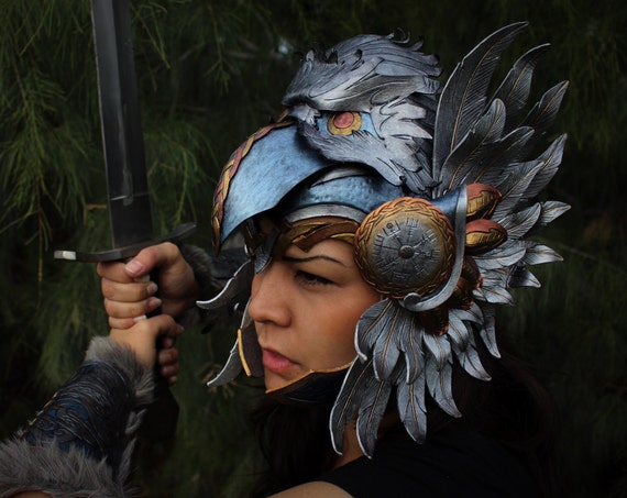 Leather helm- Viking Valkyrie Wonder Woman inspired helm featuring eagle head and Norse compass design