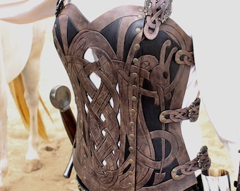 Leather armor corset, Viking design- celtic dragon cut-out design in heavy duty leather. Several sizes available!