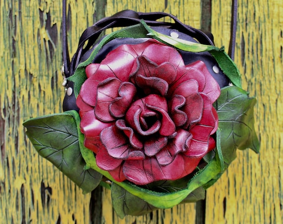 Beauty in Bloom Collection- "A Rose for a Rose." Tooled leather rose purse with leaf and vine work. Order in any color you want!