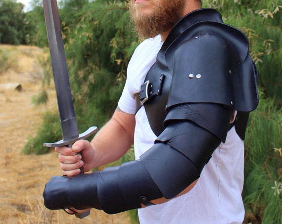 Leather Spartacus Armor- battle ready Gladiator single arm pauldron with integrated arm plates and hand guard. LEFT ARM ONLY!