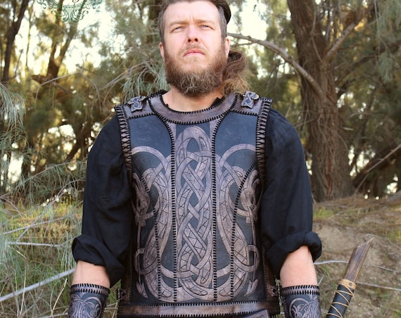 Leather Viking armor- "Floki" hand stitched leather chest plate. Order in your size!