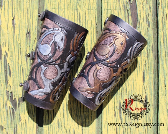 Leather bracers, Viking- HALF LENGTH celtic horse cut-out design