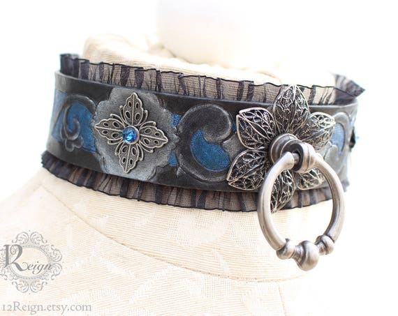 Fetish leather collar- "Garden of Otherworldly Delights" READY TO SHIP! Size: Small (12-14in)