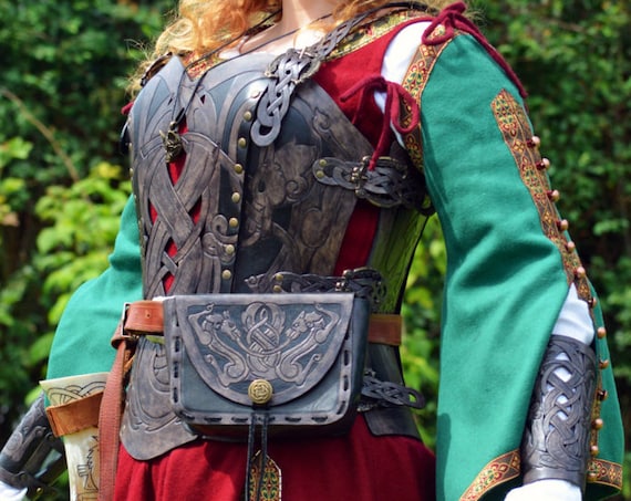 Leather armor corset and bracers! Viking design- celtic wolf cut-out design in heavy duty leather. Buy together & get a DISCOUNT!