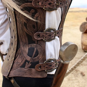 Leather armor corset, Viking design celtic dragon cut-out design in heavy duty leather. Several sizes available image 2