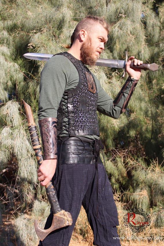 Leather Chainmail Viking Armor ragnar Hand-woven Leather Strap