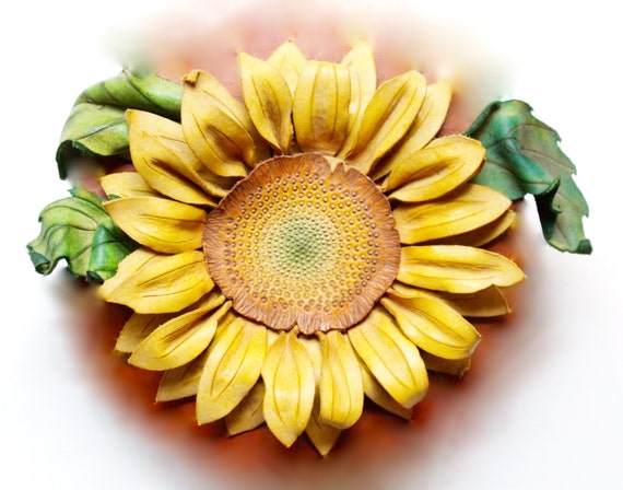 Leather Sunflower Accessory- clip or pin to your hair, hat or bag! Many colors and sizes available!