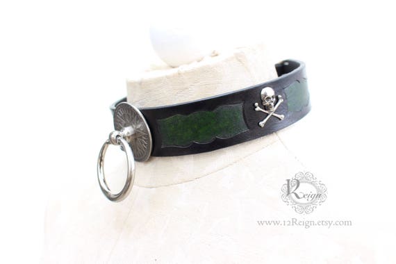 Fetish leather collar- "Captain's Orders" Pirate design. READY TO SHIP! 1 Large (16-18in) and 1 X-Large (18-20in) available.