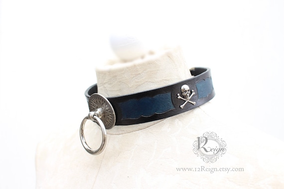 Fetish leather collar- "Captain's Orders" Pirate design. READY TO SHIP! 1 X-Large (18-20in) available.